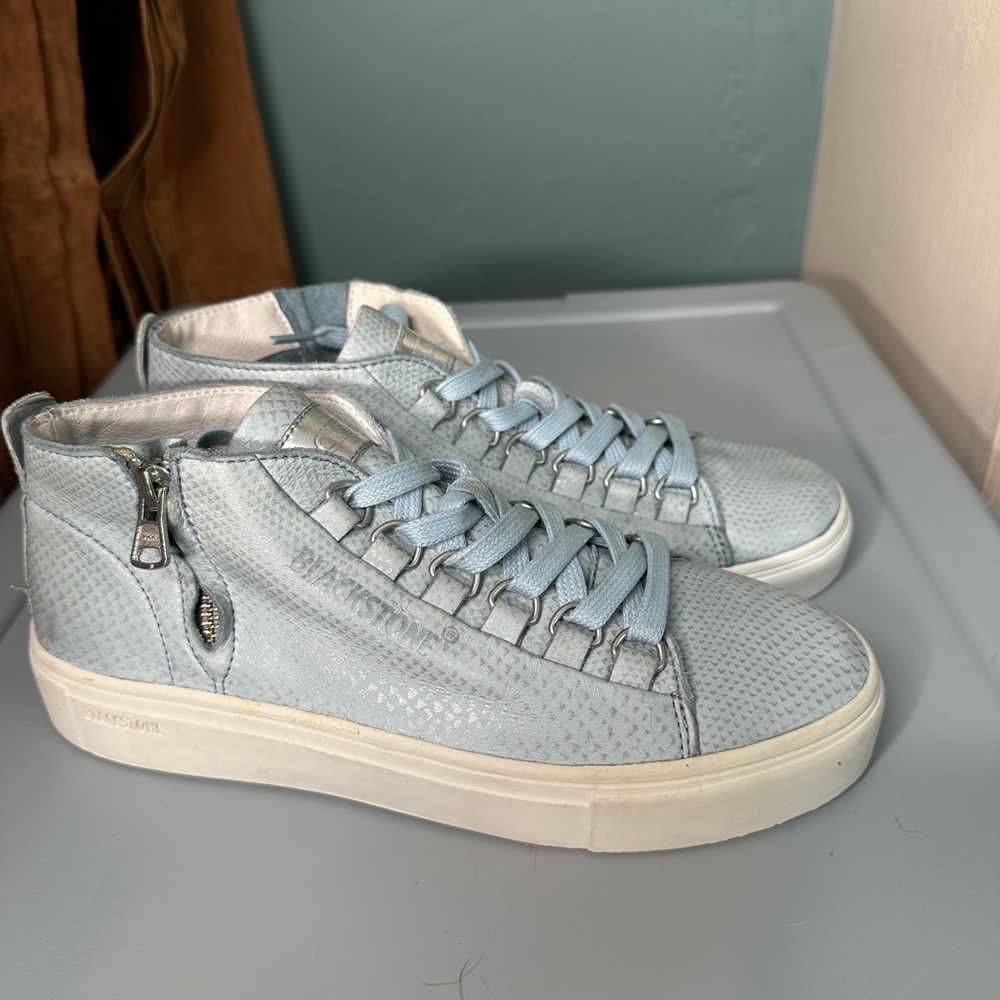 Blackstone LL60 Mid Top Sneakers Sky Blue Faux Snakeskin Size 37/US7 NEW
